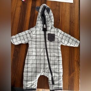 Plaid Hooded Baby Onesie Thick Cozy Lining